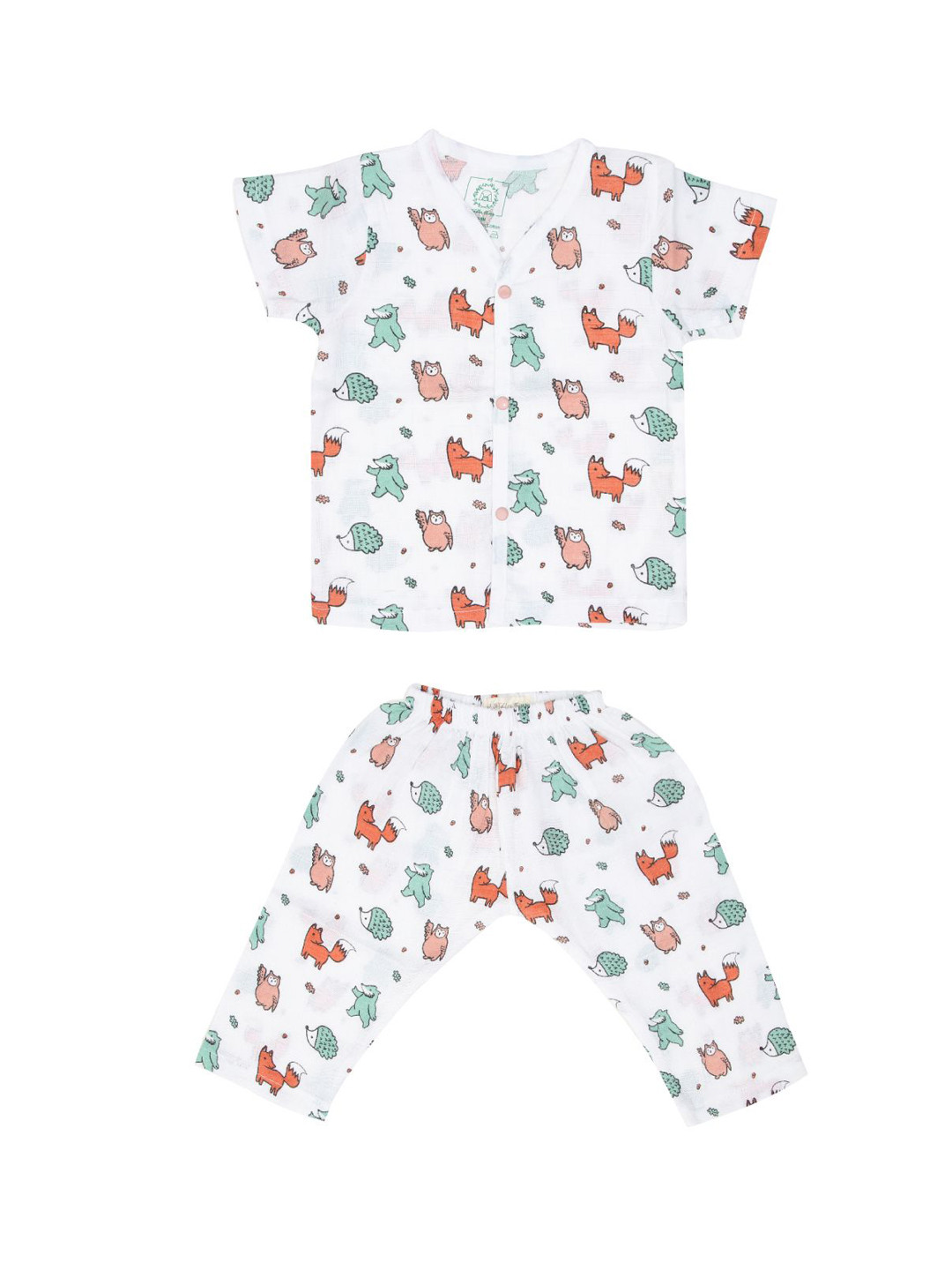 

A Toddler Thing Kids Animal Printed Organic Cotton Night suit, White
