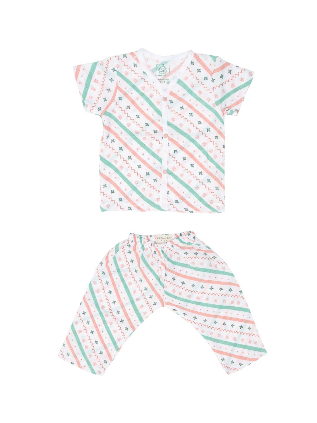 

A Toddler Thing Kids Geometric Printed Organic Cotton Night suit, White