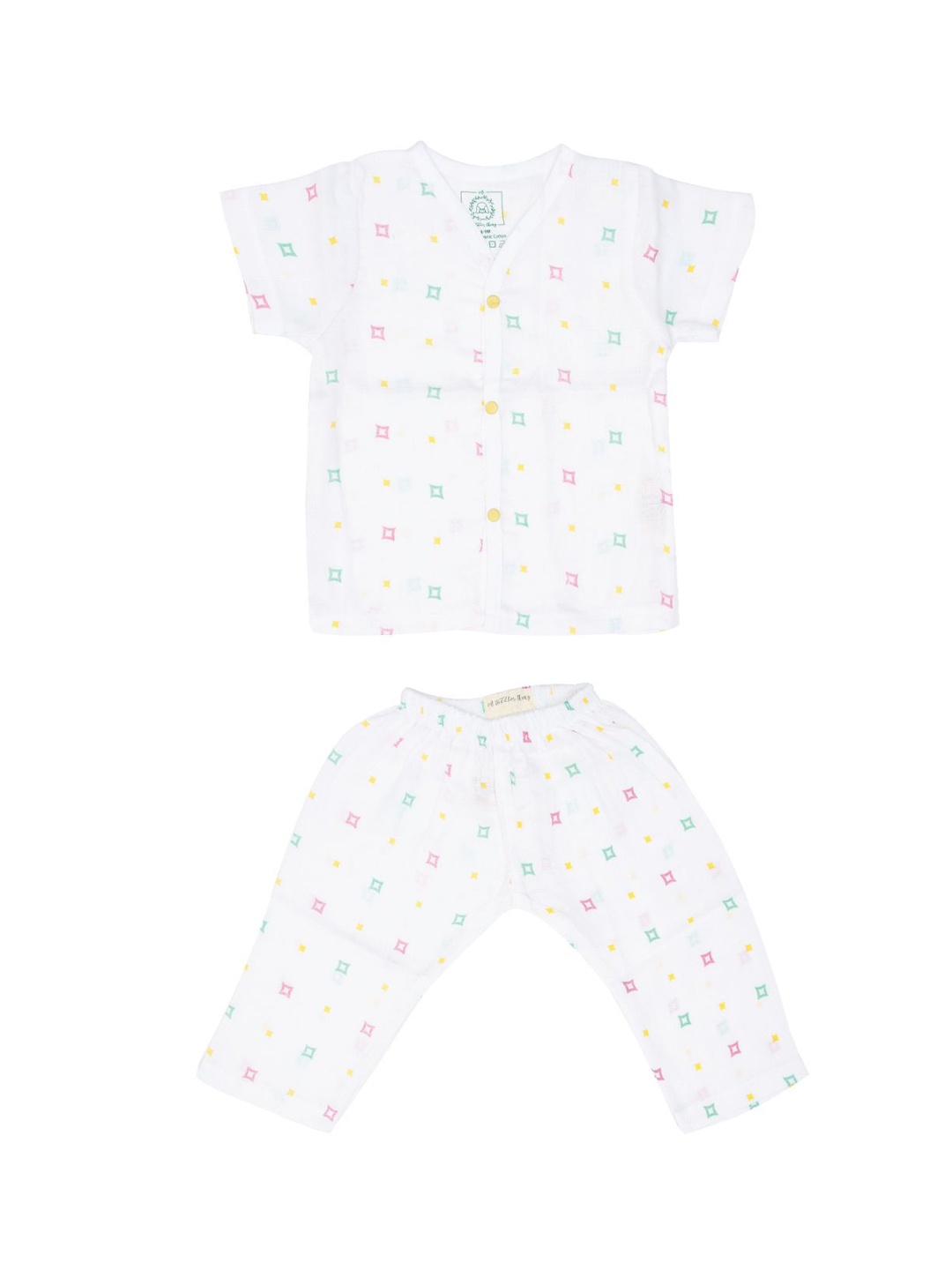 

A Toddler Thing Kids Ethnic Motifs Printed Organic Cotton Night suit, White