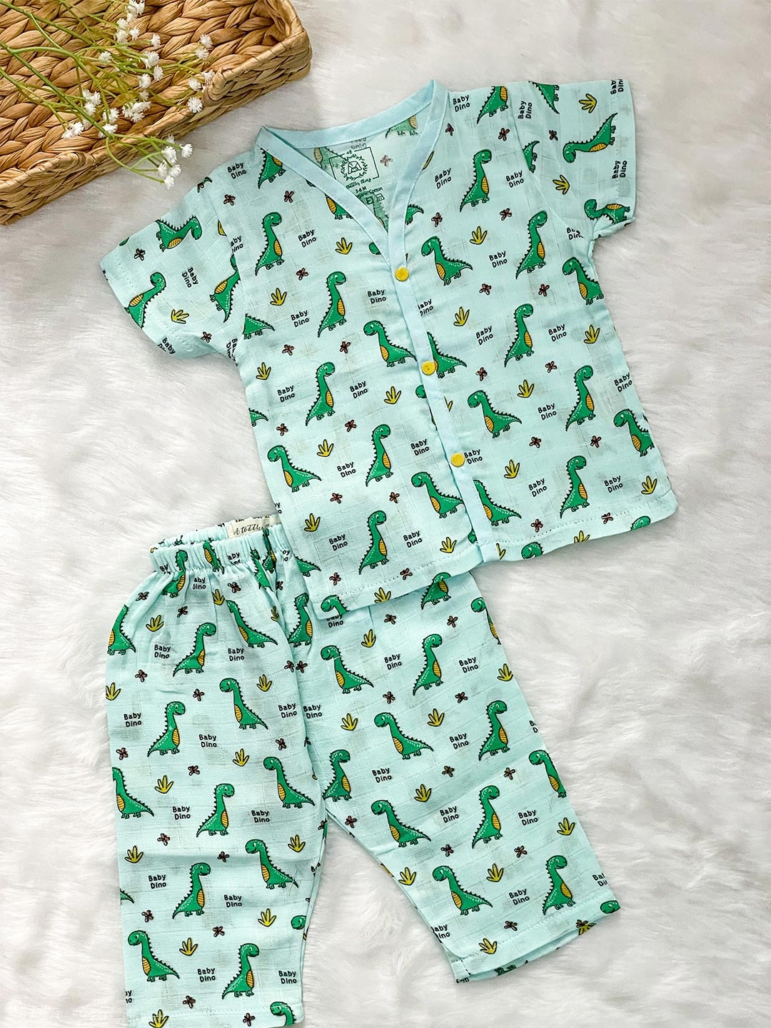 

A Toddler Thing Kids Animal Printed Organic Cotton Night suit, Blue