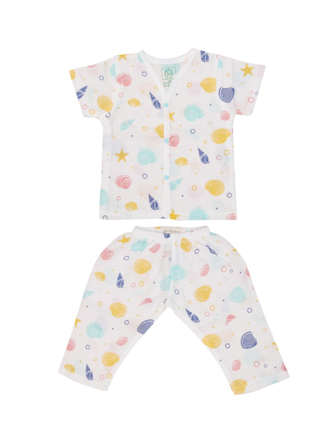 

A Toddler Thing Kids Abstract Printed Organic Cotton Night suit, White