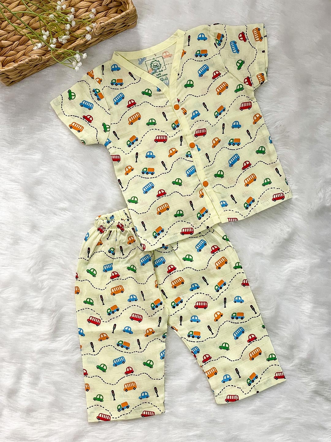 

A Toddler Thing Kids Graphic Printed Organic Cotton Night suit, Yellow