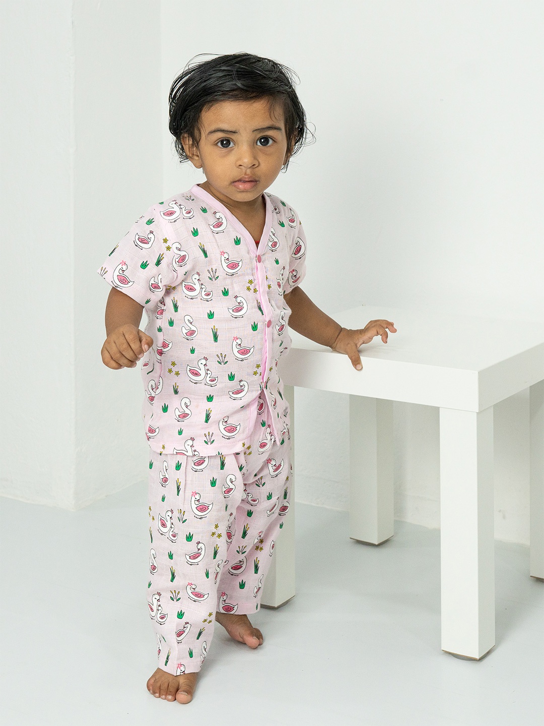 

A Toddler Thing Kids Graphic Printed Organic Cotton Night suit, Pink