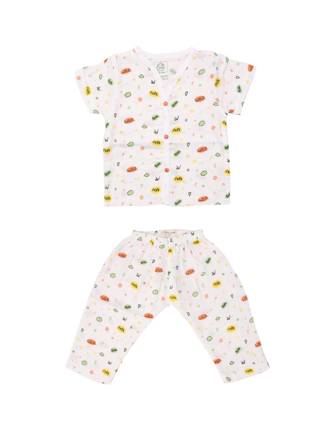 

A Toddler Thing Kids Floral Printed Organic Cotton Night suit, White