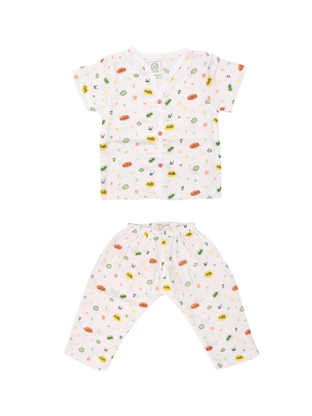 

A Toddler Thing Kids Graphic Printed Organic Cotton Night suit, White