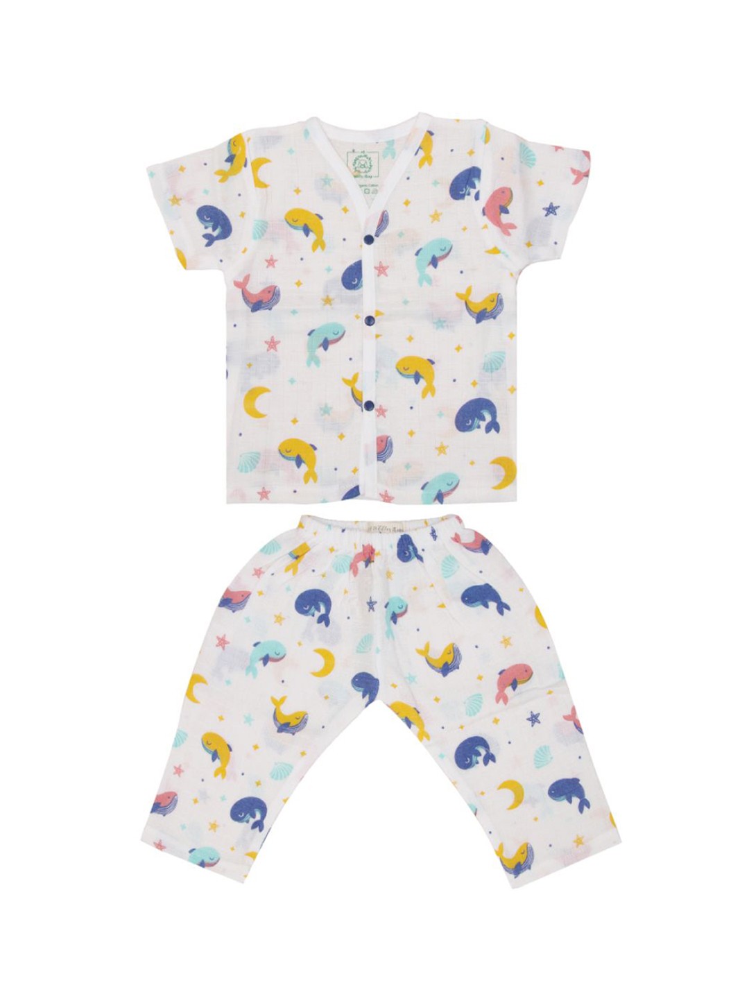 

A Toddler Thing Kids Graphic Printed Organic Cotton Night suit, White