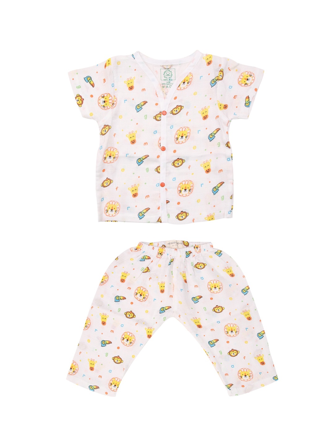 

A Toddler Thing Kids Animal Printed Organic Cotton Night suit, White