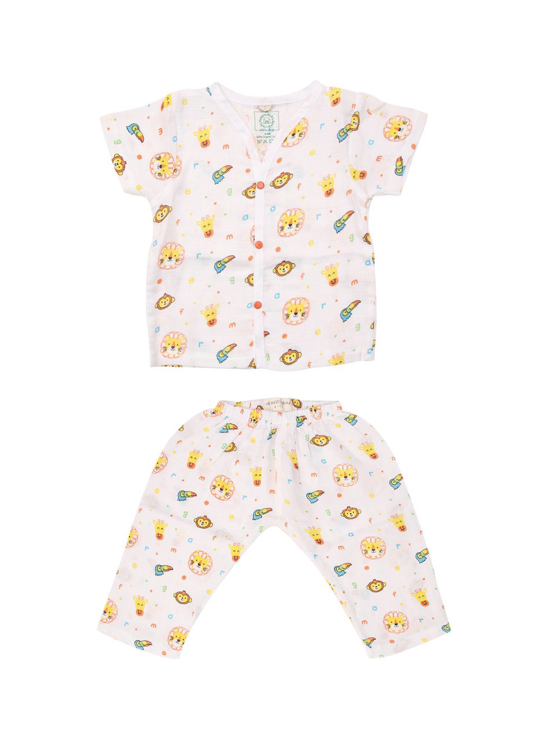 

A Toddler Thing Kids Animal Printed Organic Cotton Night suit, White
