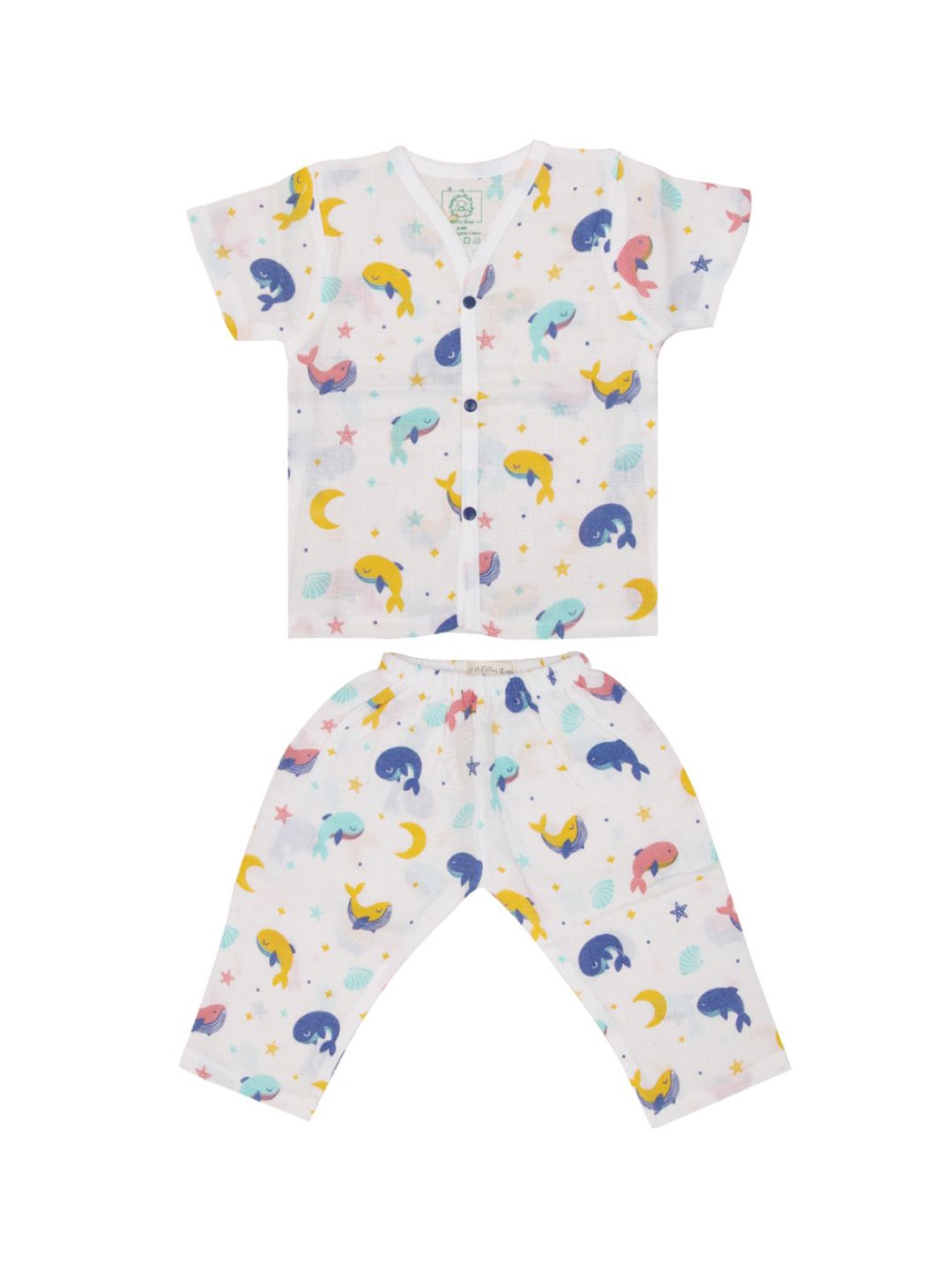 

A Toddler Thing Kids Graphic Printed Organic Cotton Night suit, White