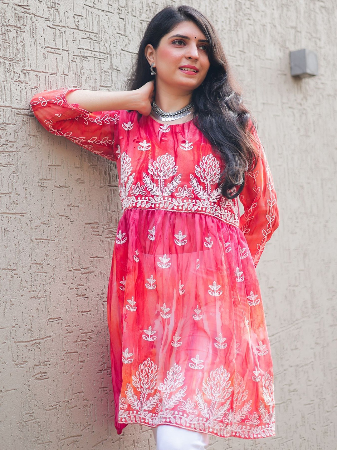 

Sangria Embroidered A-line Kurti, Pink