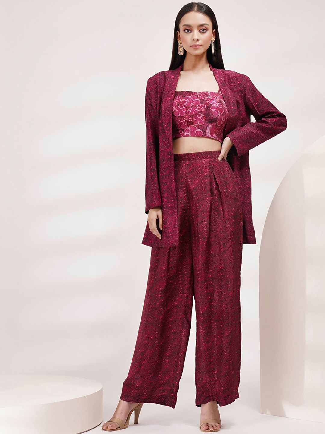 

Breathe by Aakanksha Singh Printed Crop Top With Jacket & Trousers, Purple