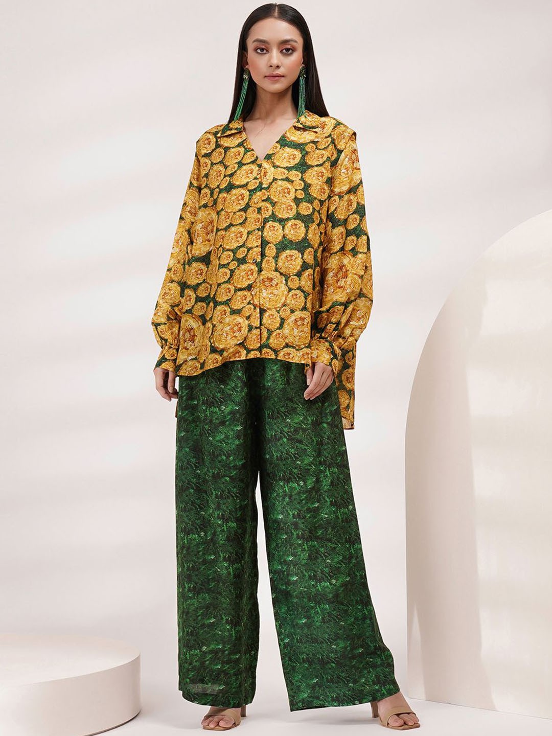 

Breathe by Aakanksha Singh Printed Shirt & Palazzo Co-Ords, Yellow