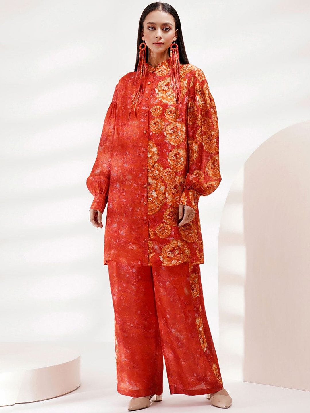 

Breathe by Aakanksha Singh Printed Long Sleeves Shirt & Trouser, Coral