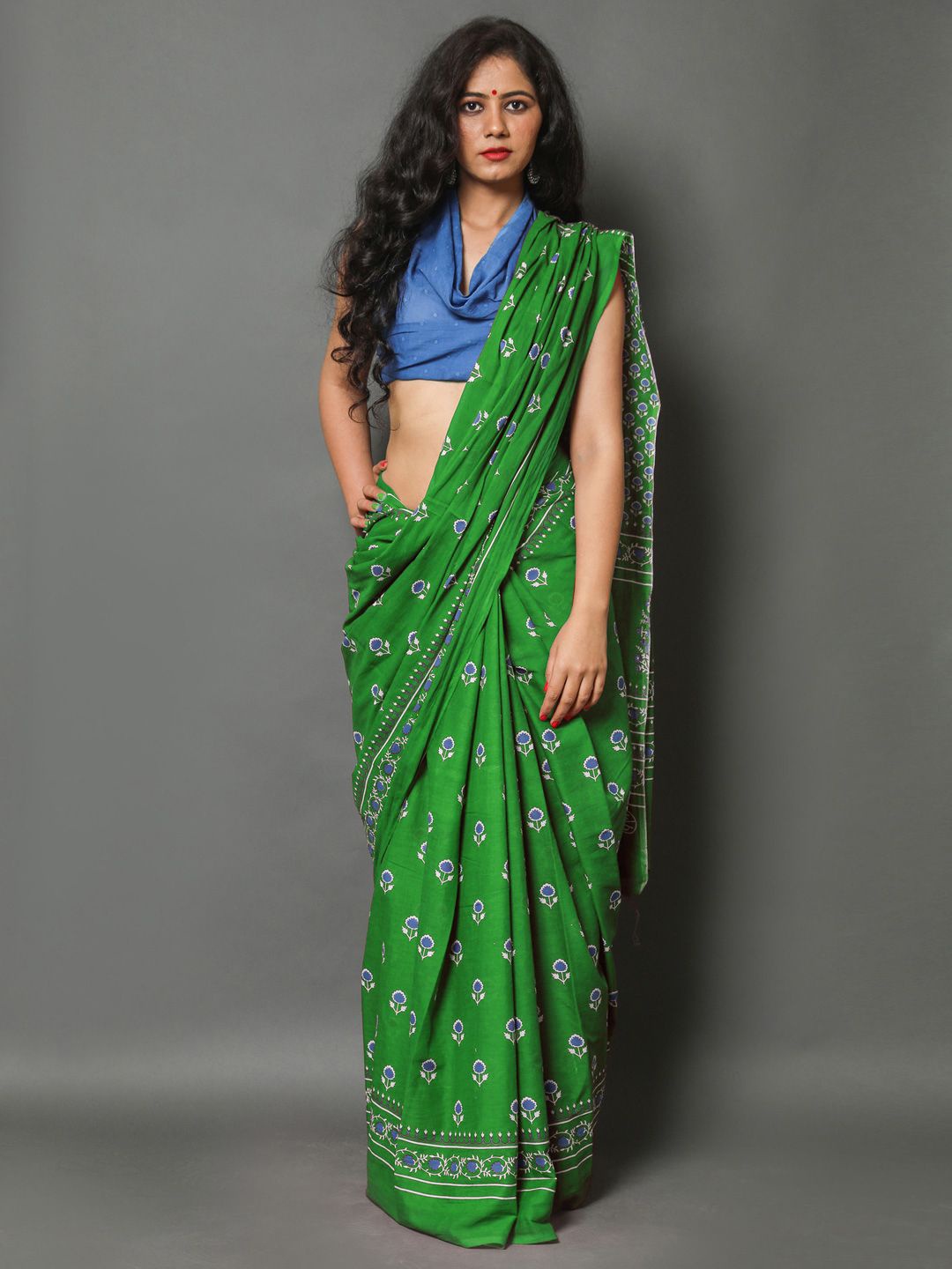 

BUTA BUTI Floral Pure Cotton Saree, Green