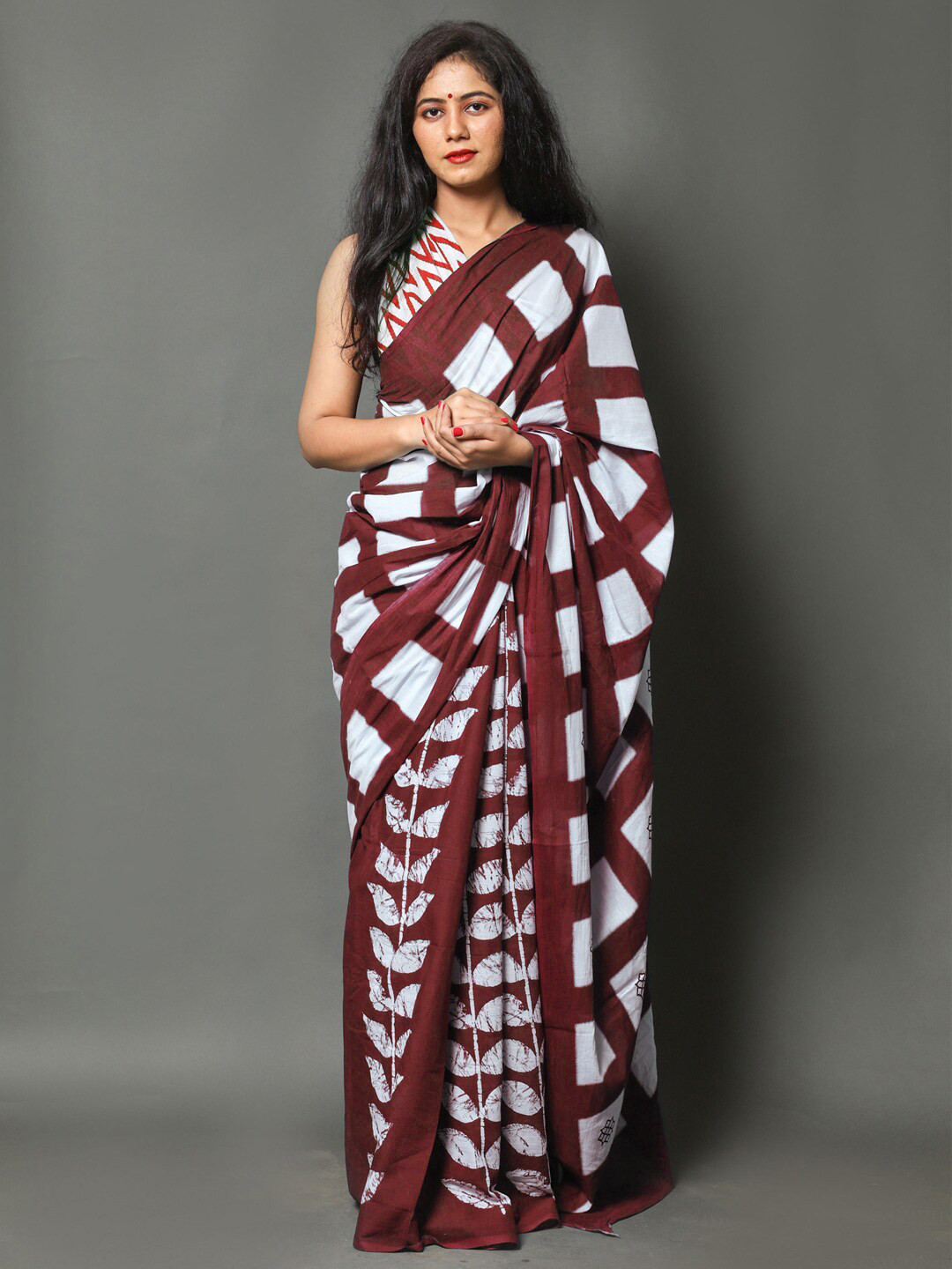 

BUTA BUTI Pure Cotton Saree, Maroon