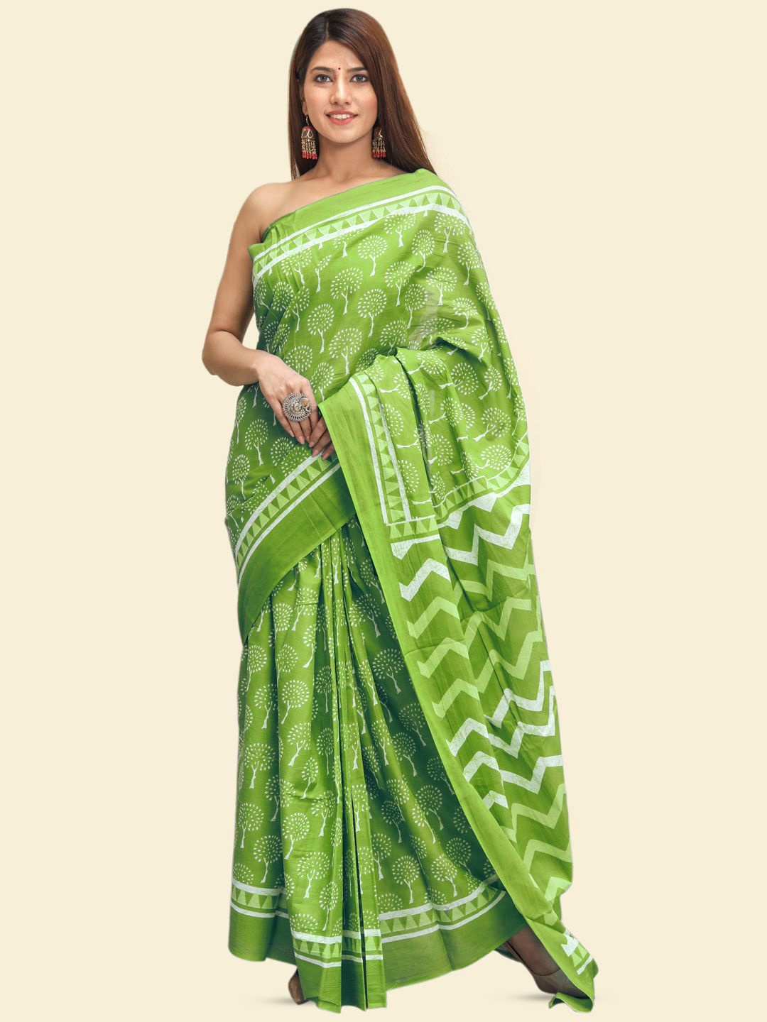 

BUTA BUTI Ethnic Motifs Printed Pure Cotton Saree, Green