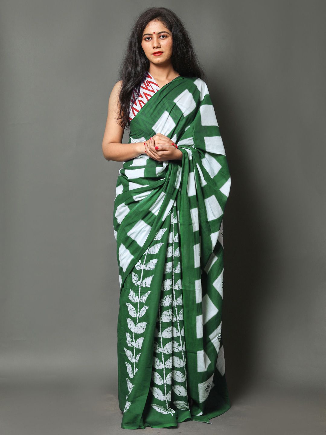 

BUTA BUTI Printed Pure Cotton Saree, Green