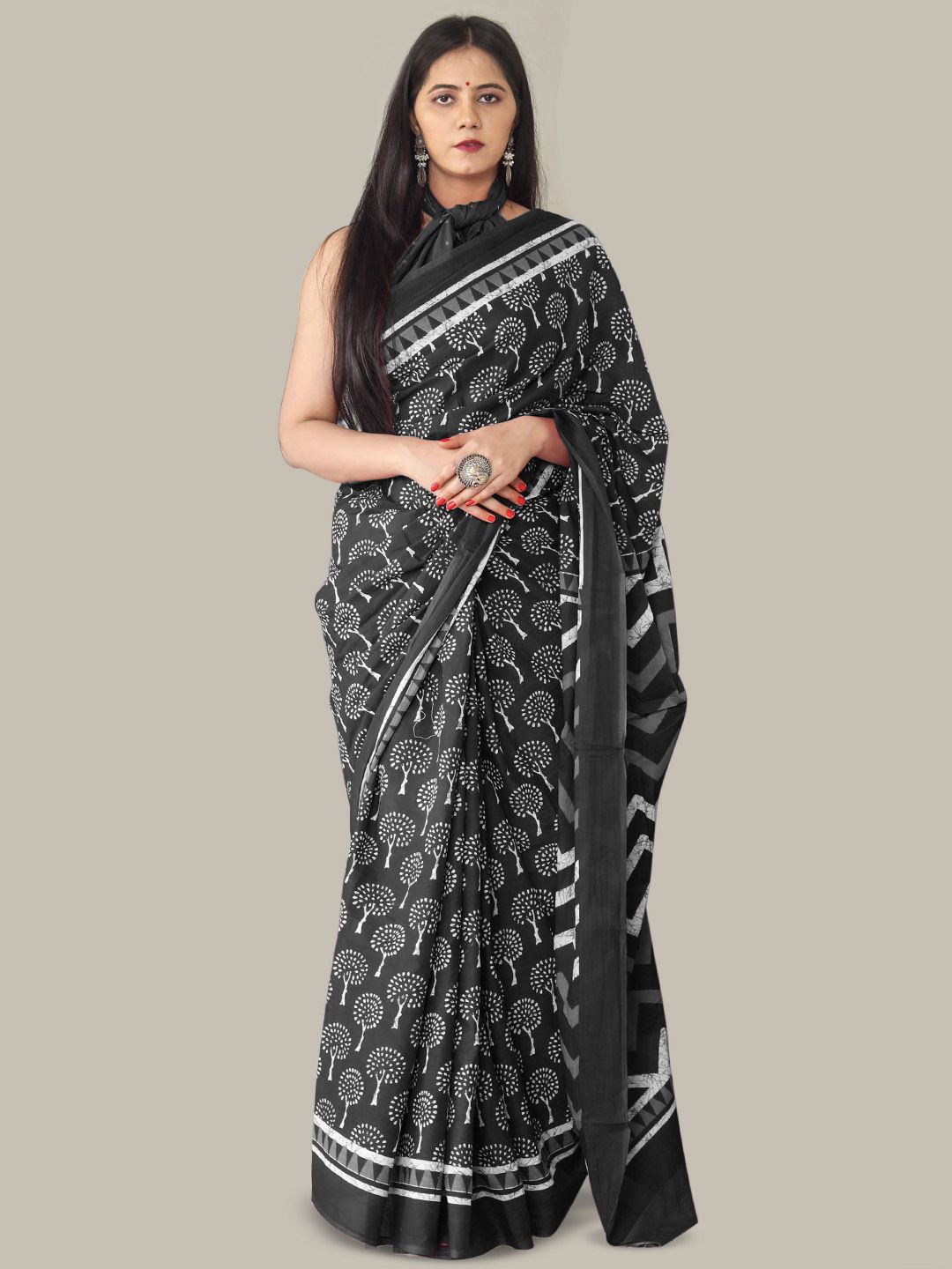 

BUTA BUTI Floral Pure Cotton Saree, Black