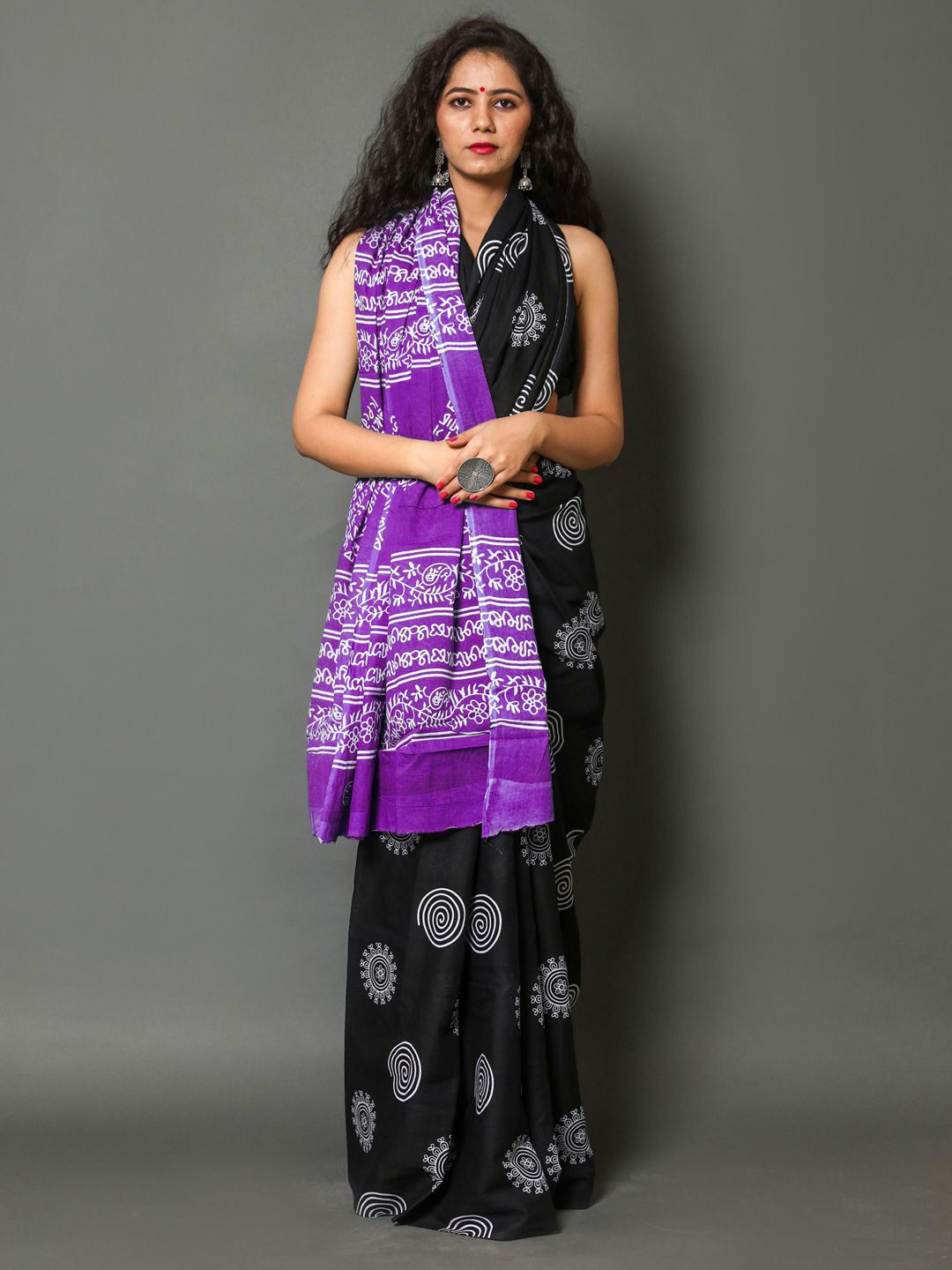 

BUTA BUTI Printed Pure Cotton Saree, Black