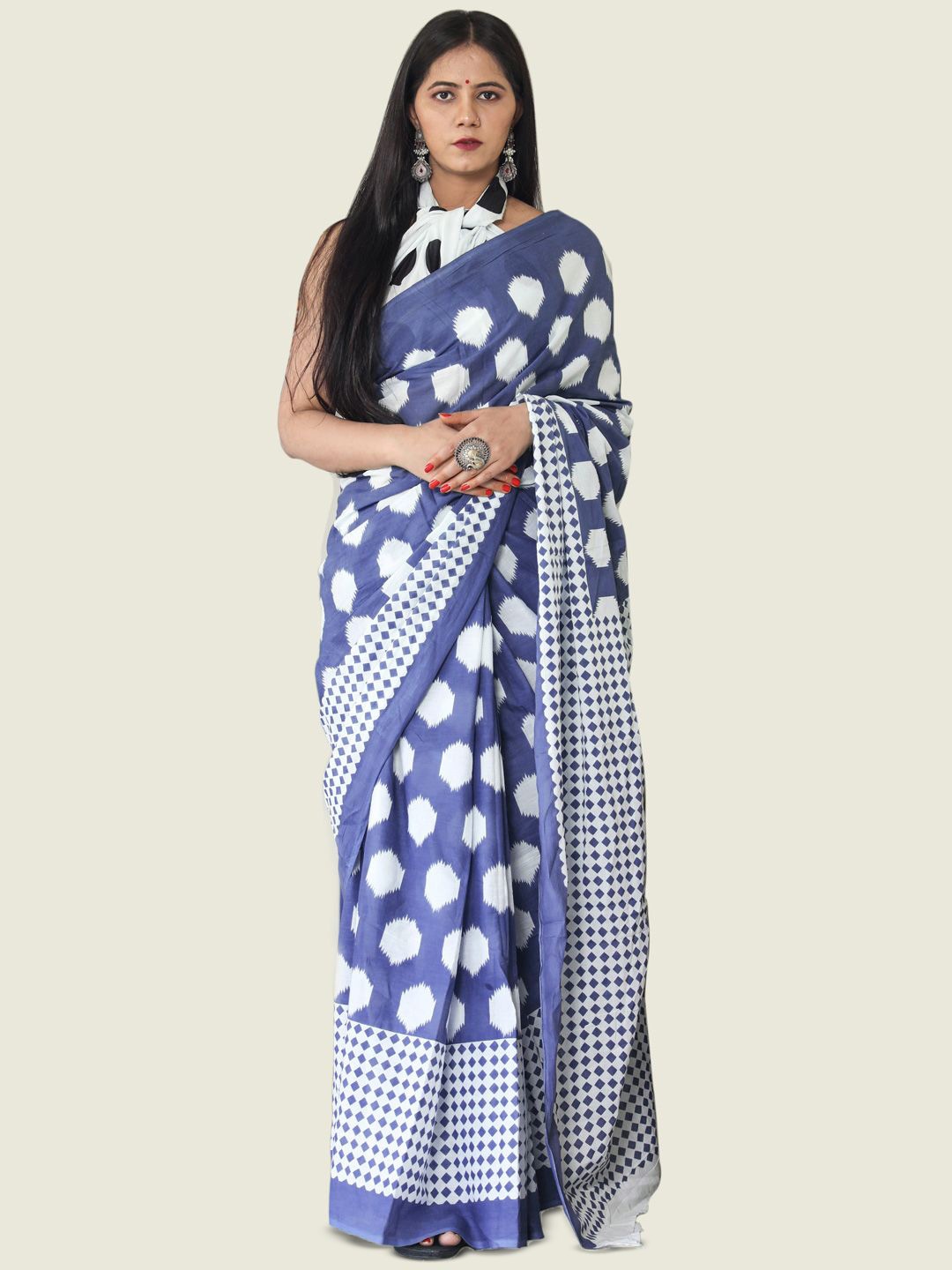 

BUTA BUTI Geometric Printed Pure Cotton Saree, Purple