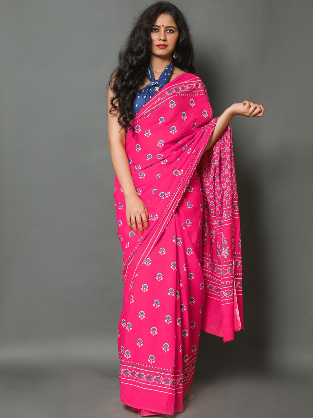 

BUTA BUTI Floral Pure Cotton Saree, Pink