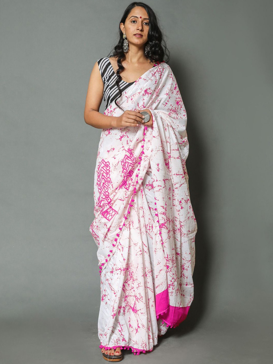 

BUTA BUTI Tie and Dye Pure Cotton Saree, Pink