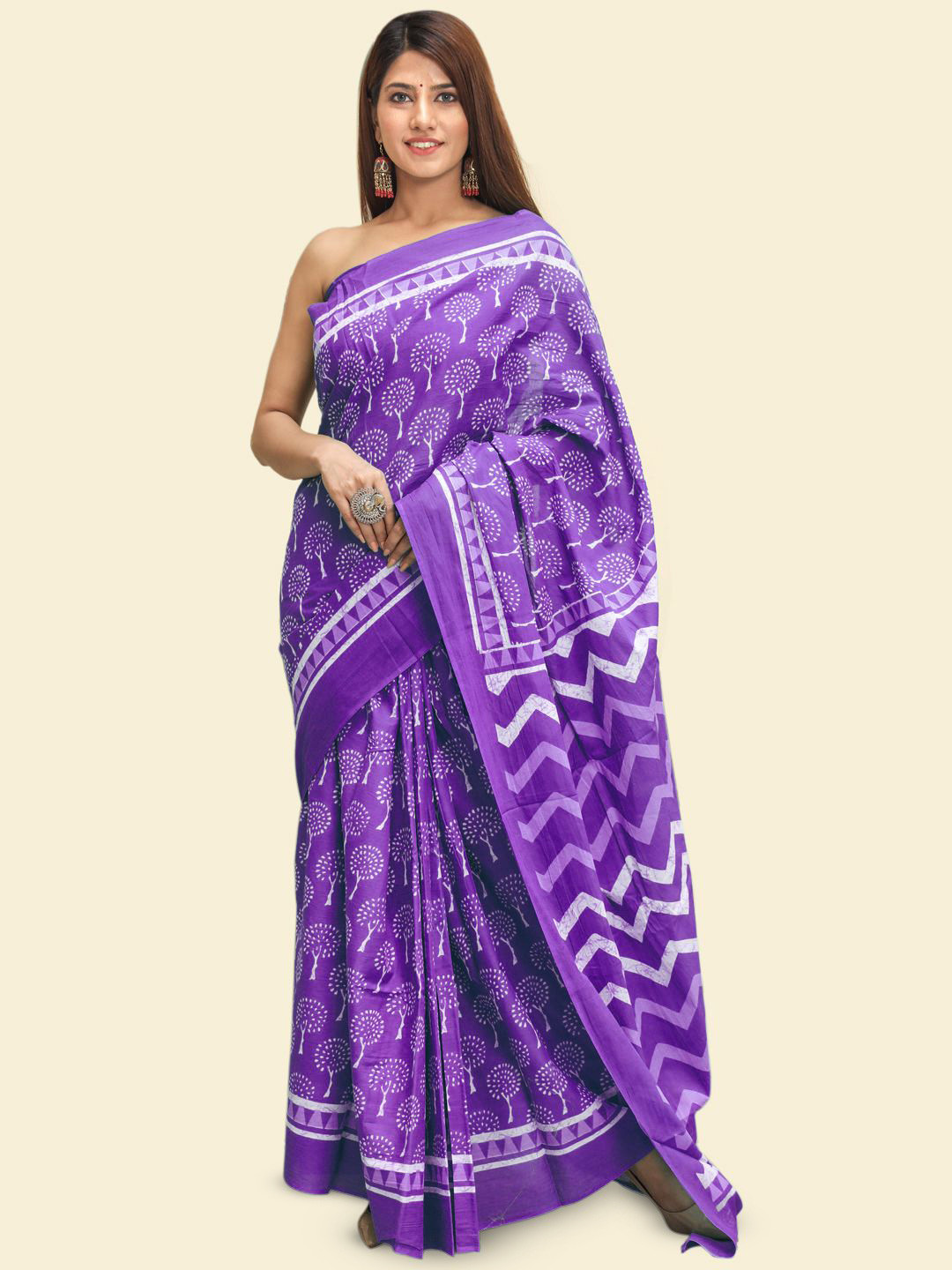 

BUTA BUTI Printed Pure Cotton Saree, Purple