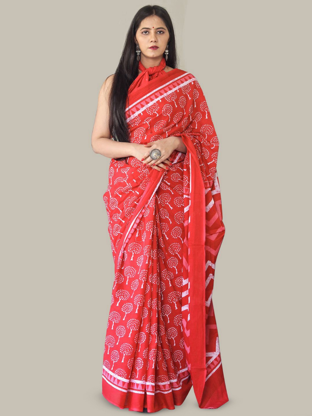 

BUTA BUTI Printed Pure Cotton Saree, Red