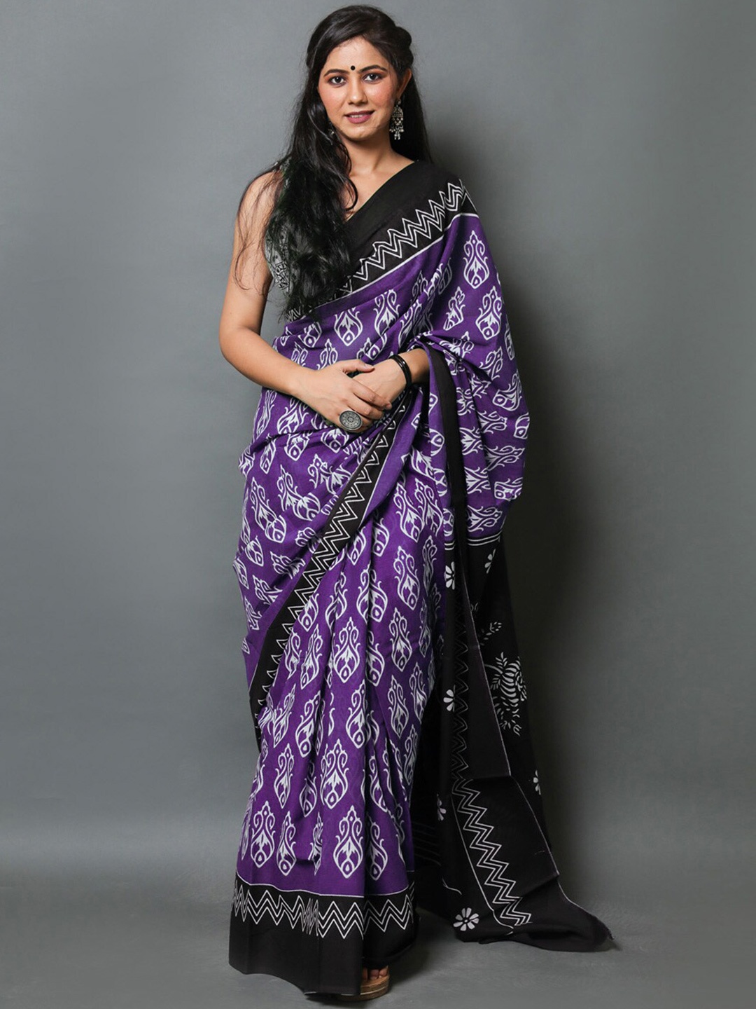 

BUTA BUTI Ethnic Motifs Pure Cotton Saree, Purple