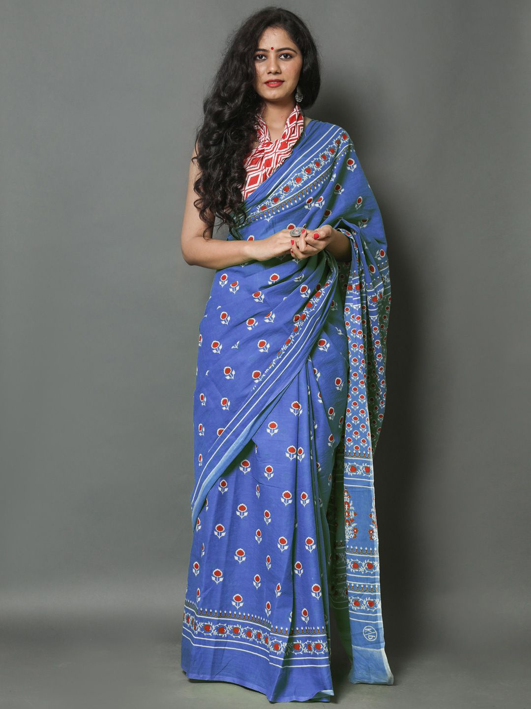 

BUTA BUTI Ethnic Motifs Pure Cotton Saree, Blue