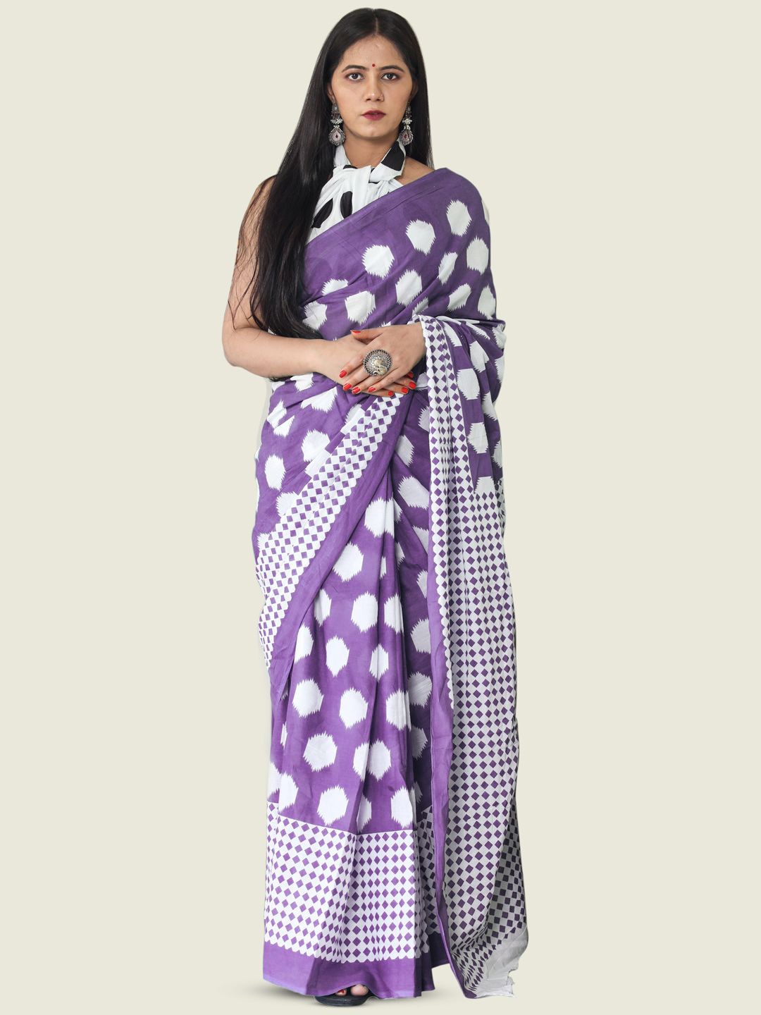 

BUTA BUTI Geometric Printed Pure Cotton Saree, Lavender