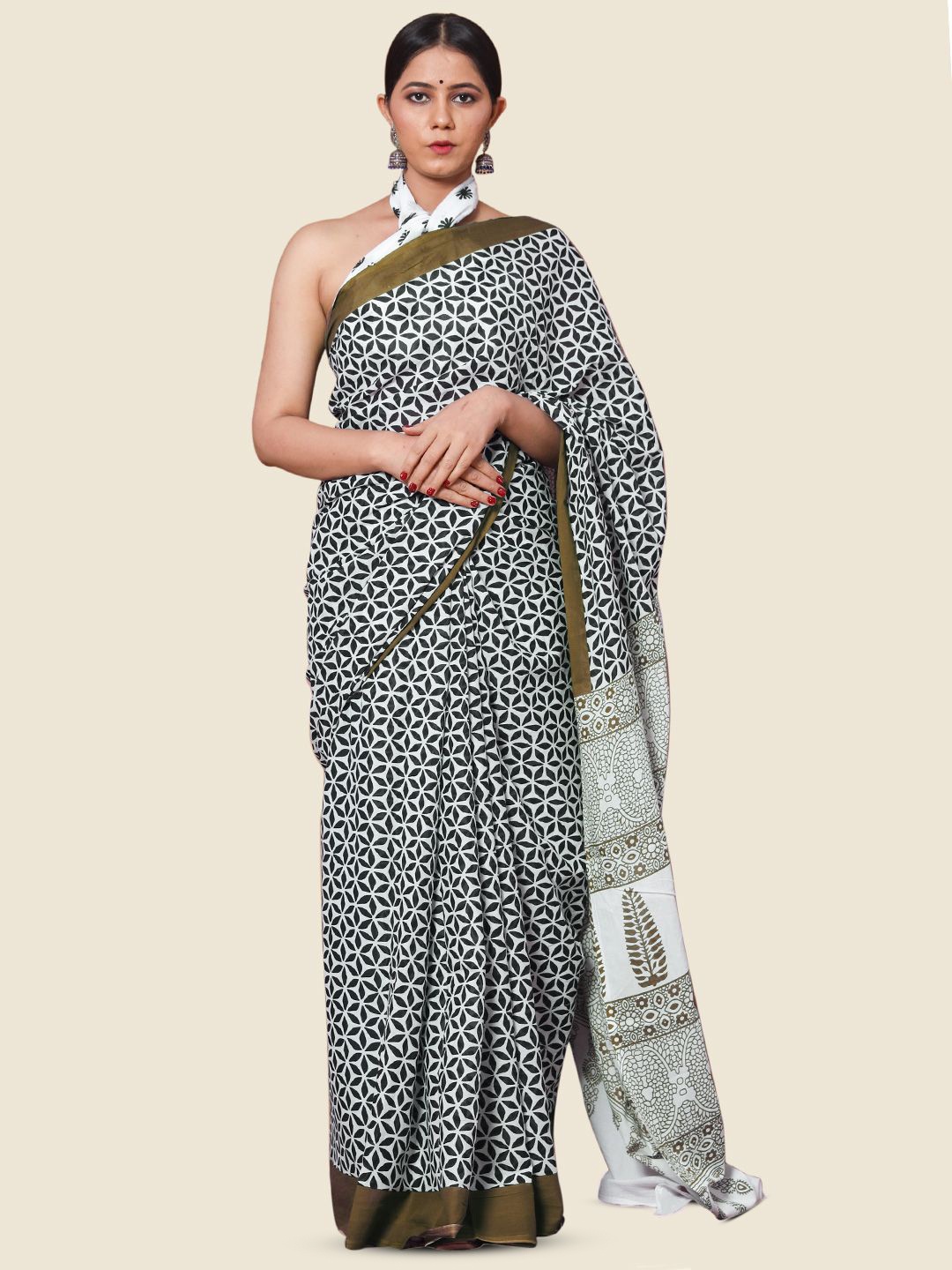 

BUTA BUTI Printed Pure Cotton Saree, Taupe