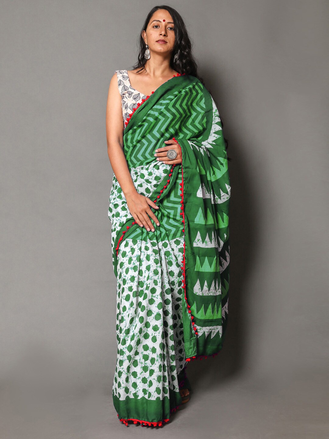 

BUTA BUTI Pure Cotton Saree, Green