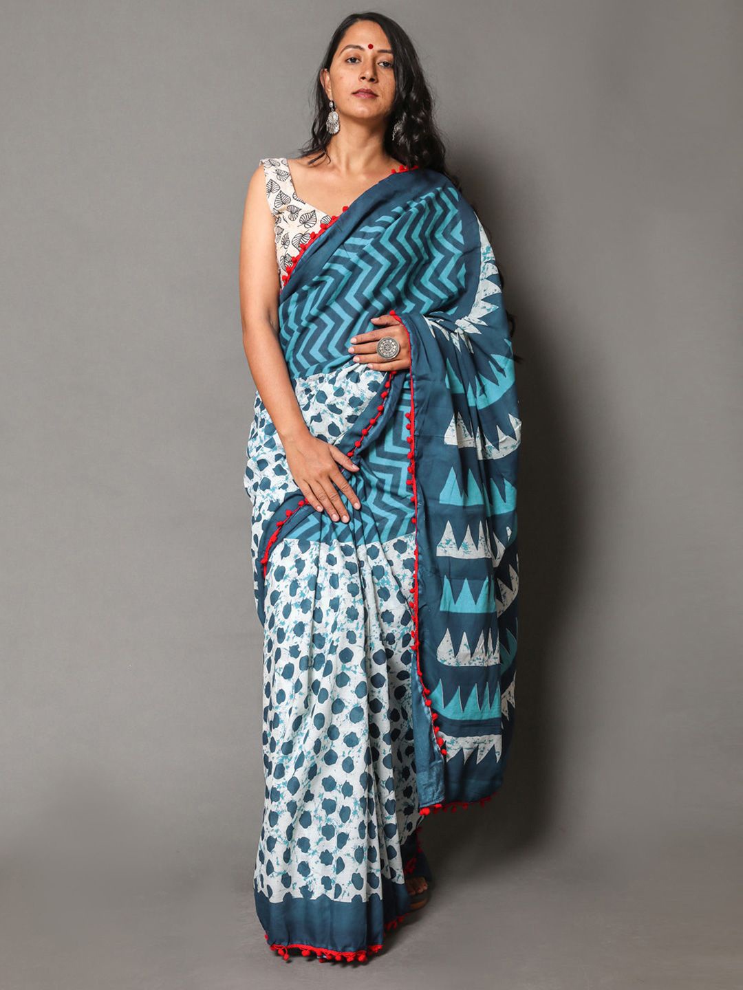 

BUTA BUTI Pure Cotton Saree, Blue