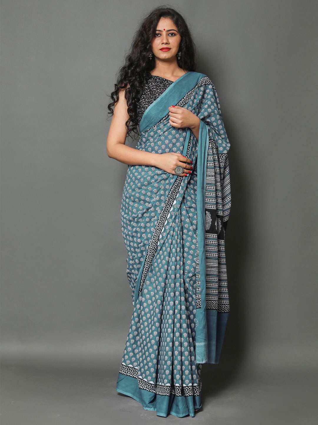 

BUTA BUTI Floral Pure Cotton Saree, Sea green