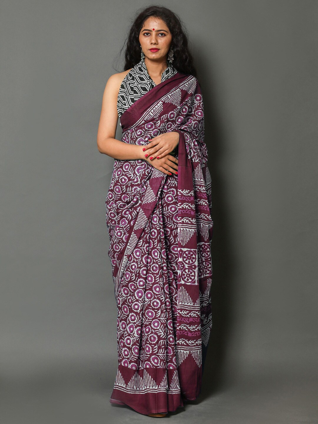 

BUTA BUTI Ethnic Motifs Pure Cotton Saree, Purple