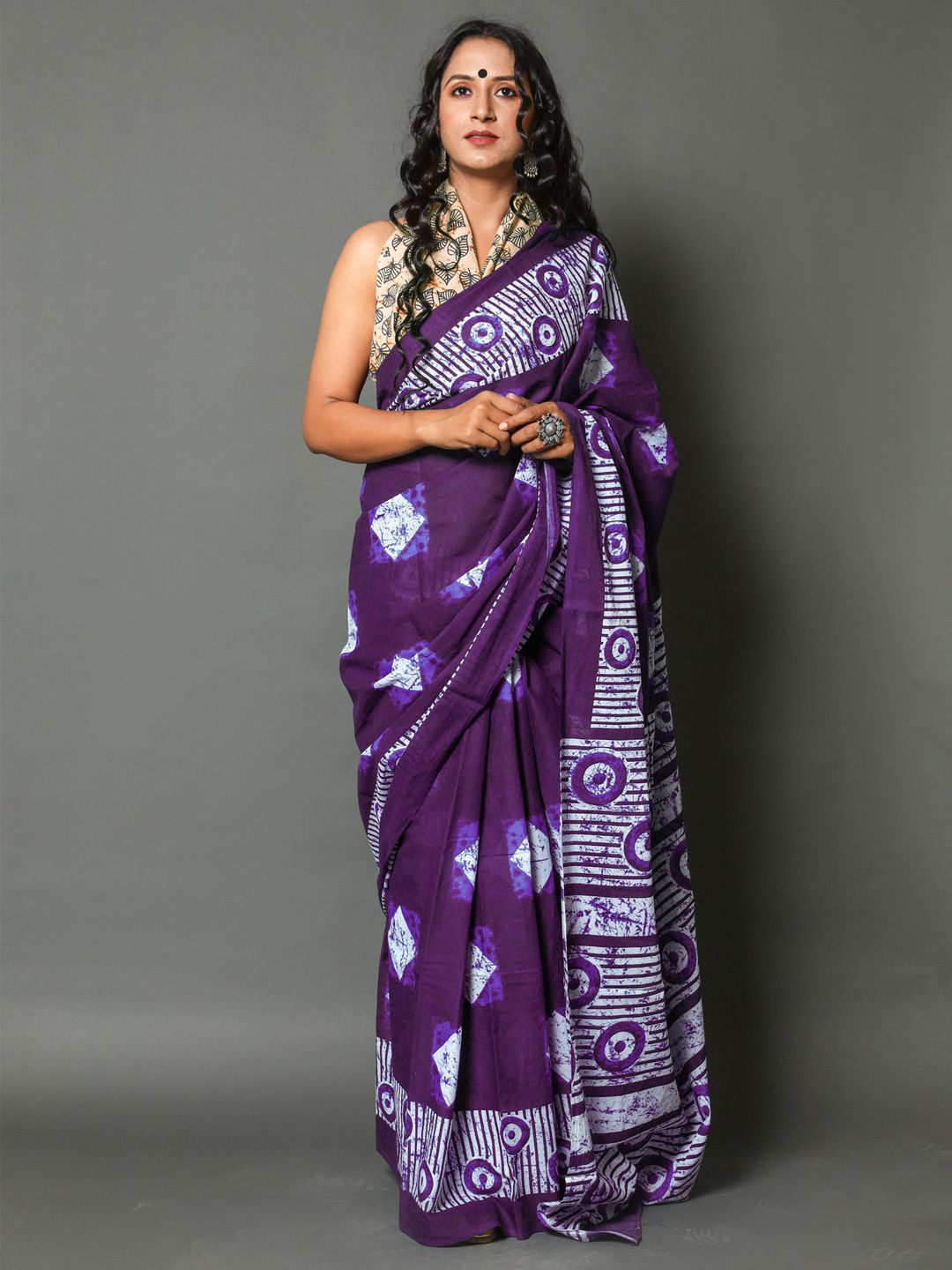 

BUTA BUTI Printed Pure Cotton Saree, Purple