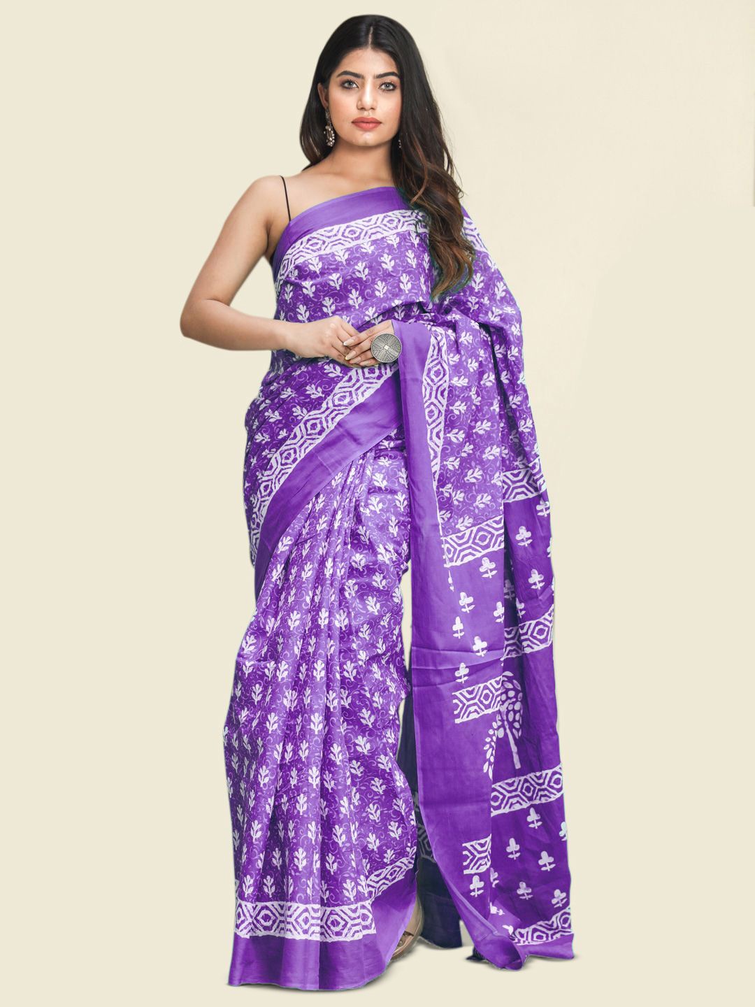 

BUTA BUTI Ethnic Print Pure Cotton Saree, Purple