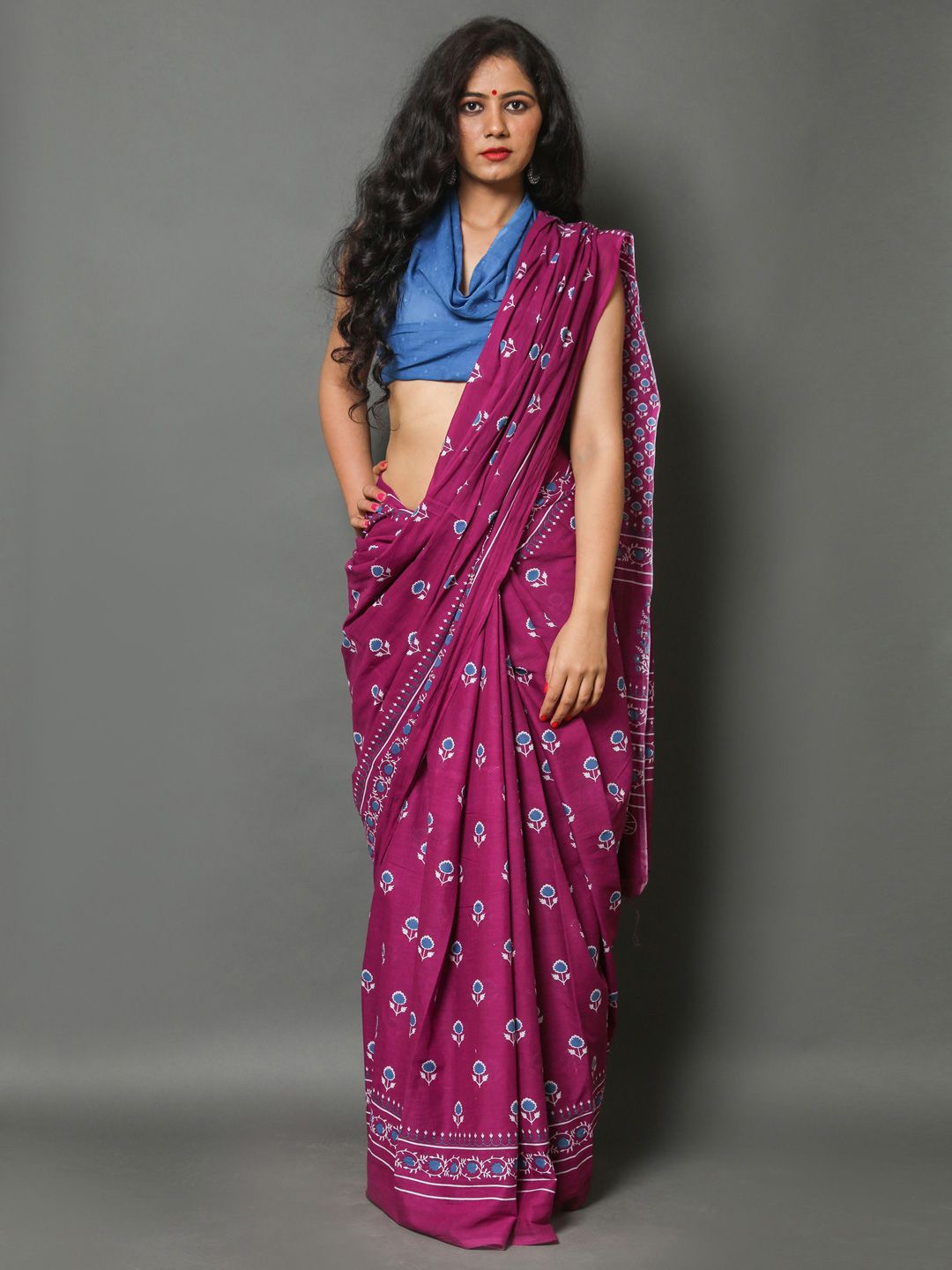 

BUTA BUTI Floral Pure Cotton Saree, Pink