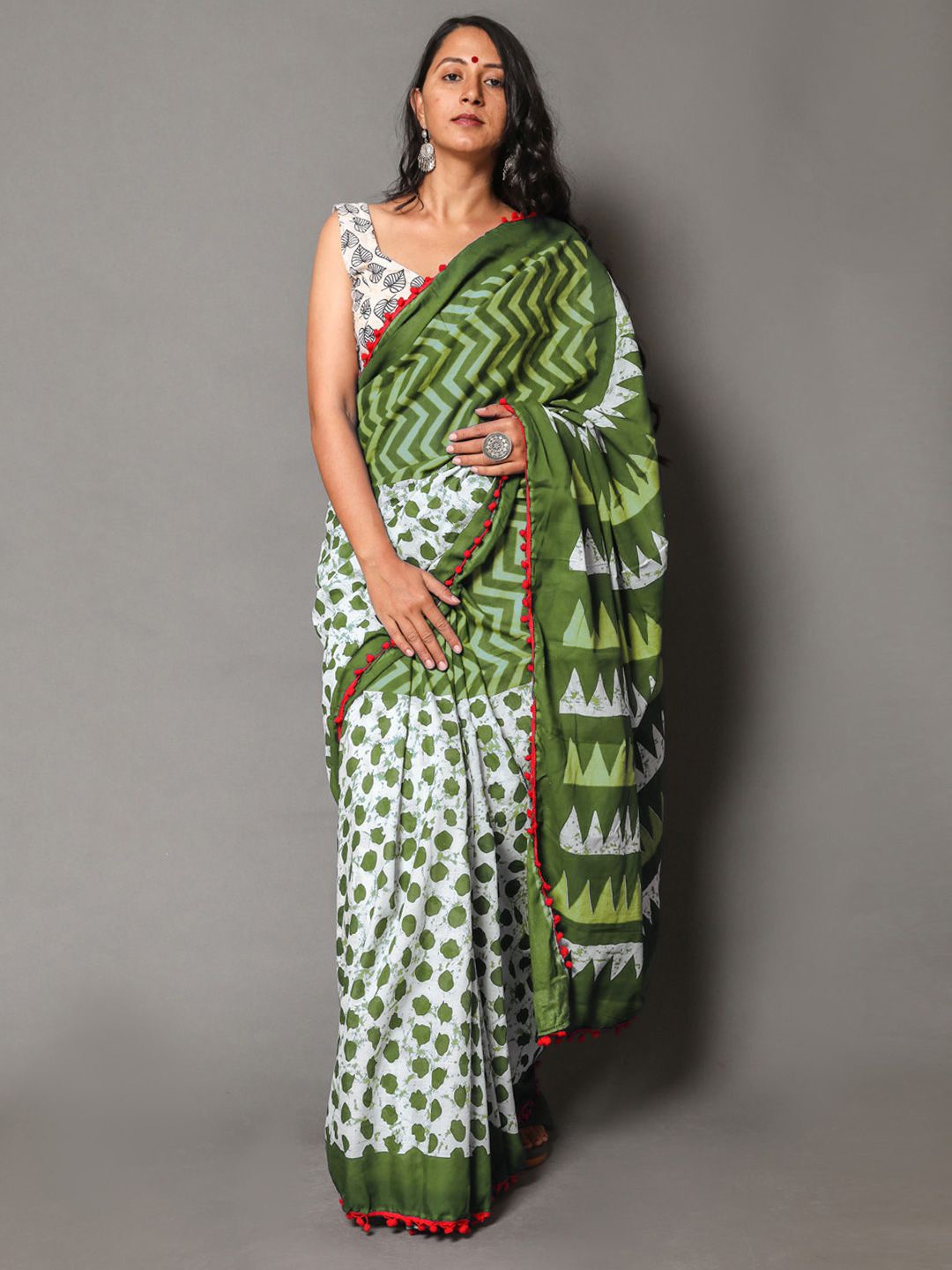 

BUTA BUTI Pure Cotton Saree, Olive