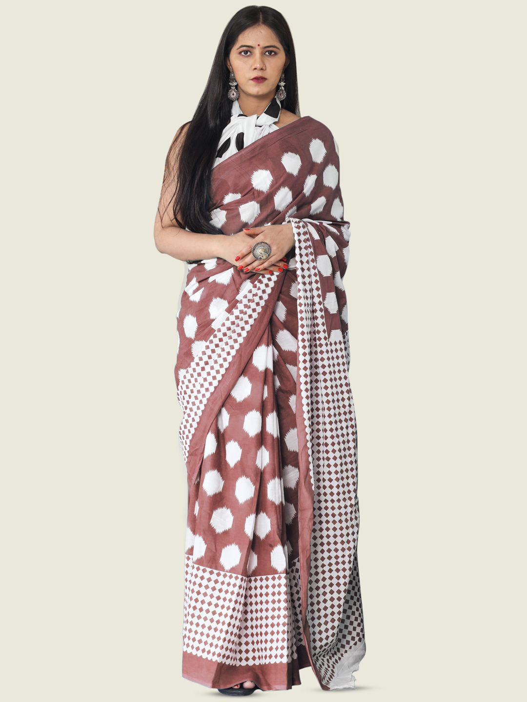 

BUTA BUTI Printed Pure Cotton Saree, Rust