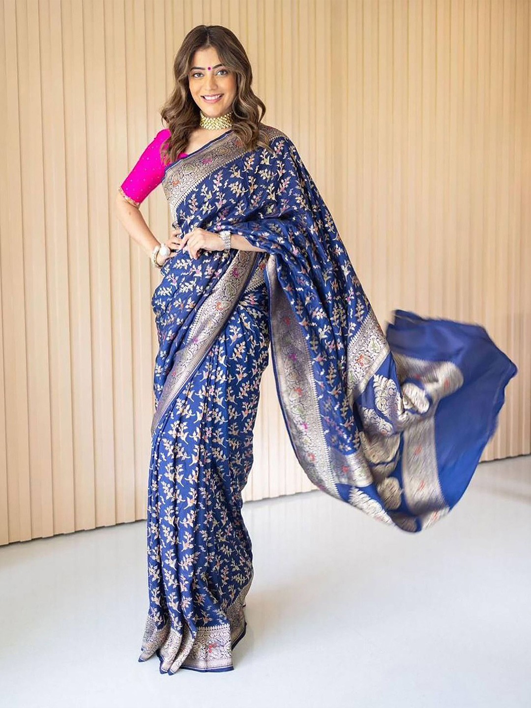 

KALINI Woven Design Zari Banarasi Saree, Blue