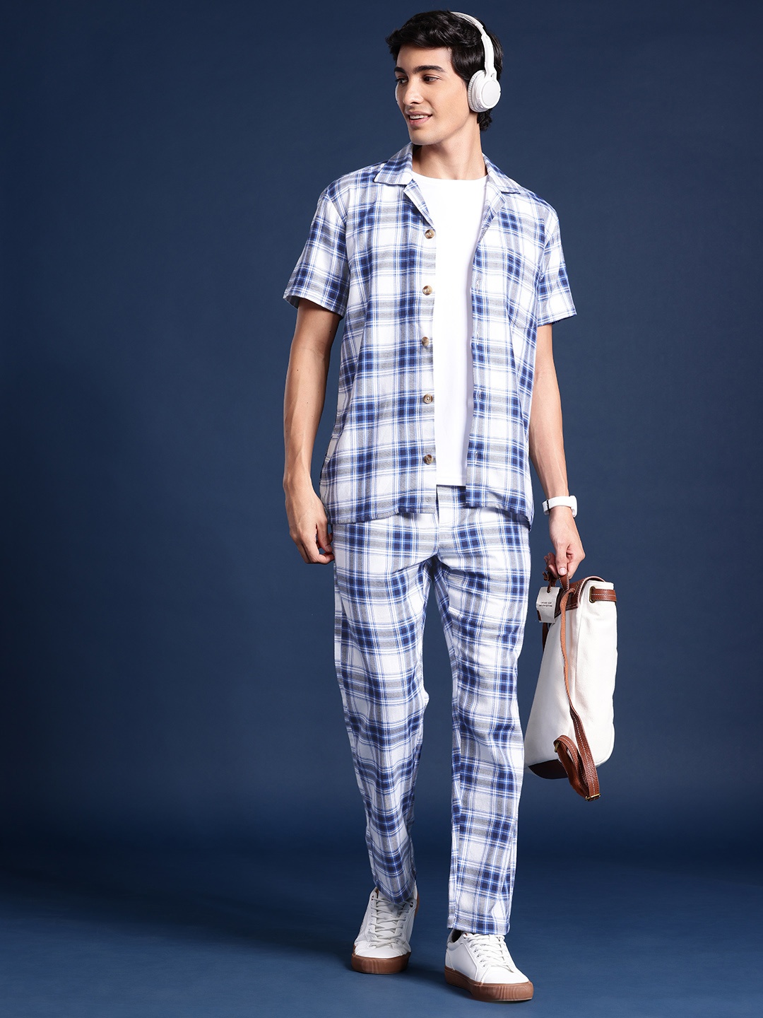 

Hancock Men Flannel Checked Pure Cotton Relaxed Fit Co-Ords, White
