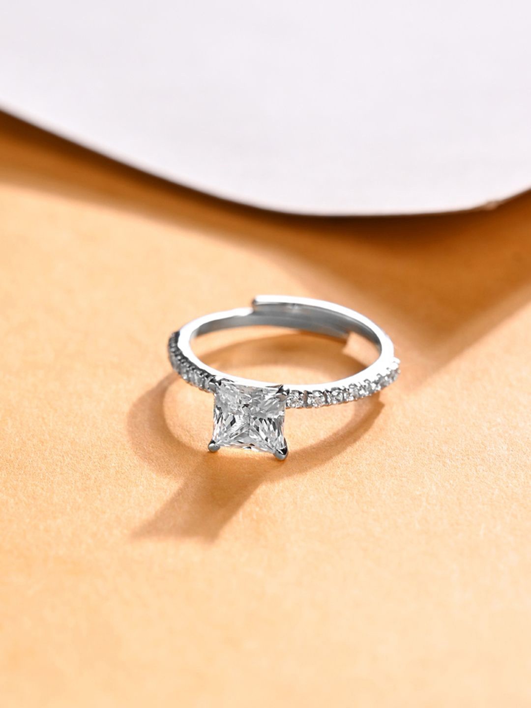 

Clara 925 Sterling Silver Platinum-Plated CZ Stone-Studded Adjustable Finger Ring