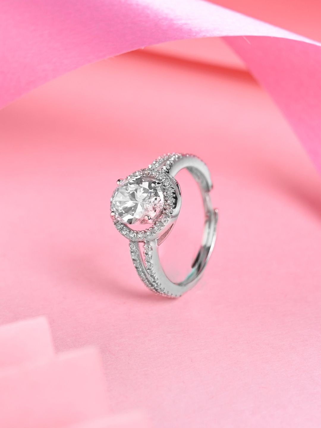 

Clara Platinum-Plated CZ Stone Studded Finger Ring, Silver