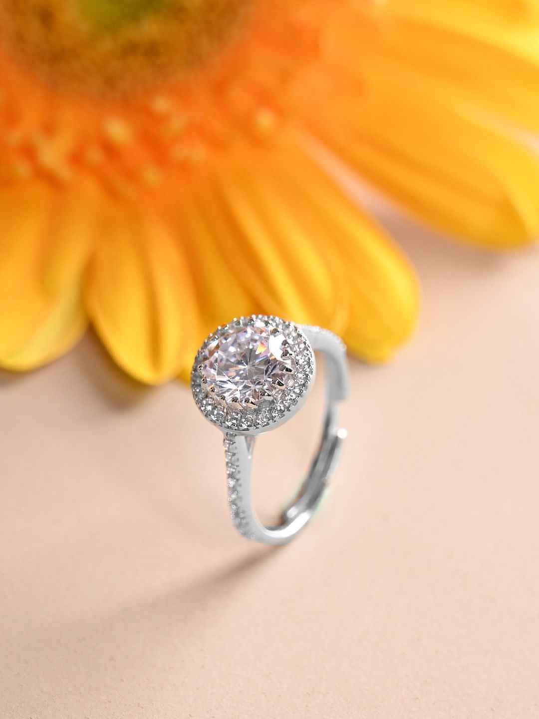 

Clara Platinum-plated Cubic Zirconia stone-studded Adjustable Finger Ring, Silver