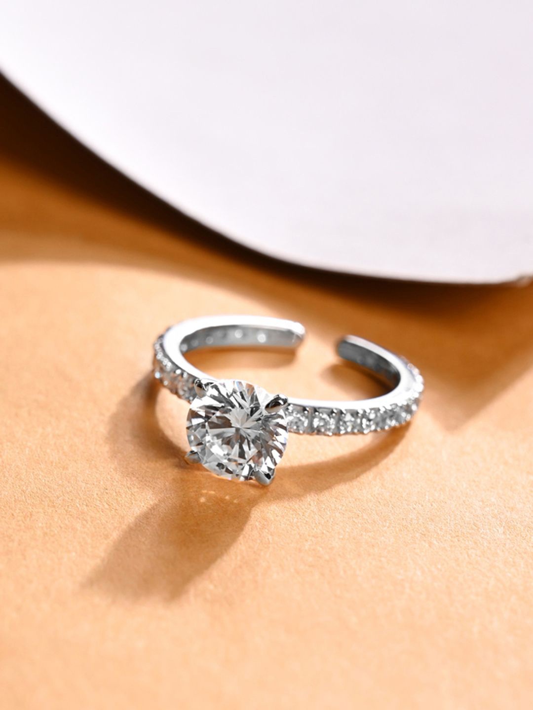 

Clara 925 Sterling Silver Platinum-Plated CZ Studded Adjustable Finger Ring