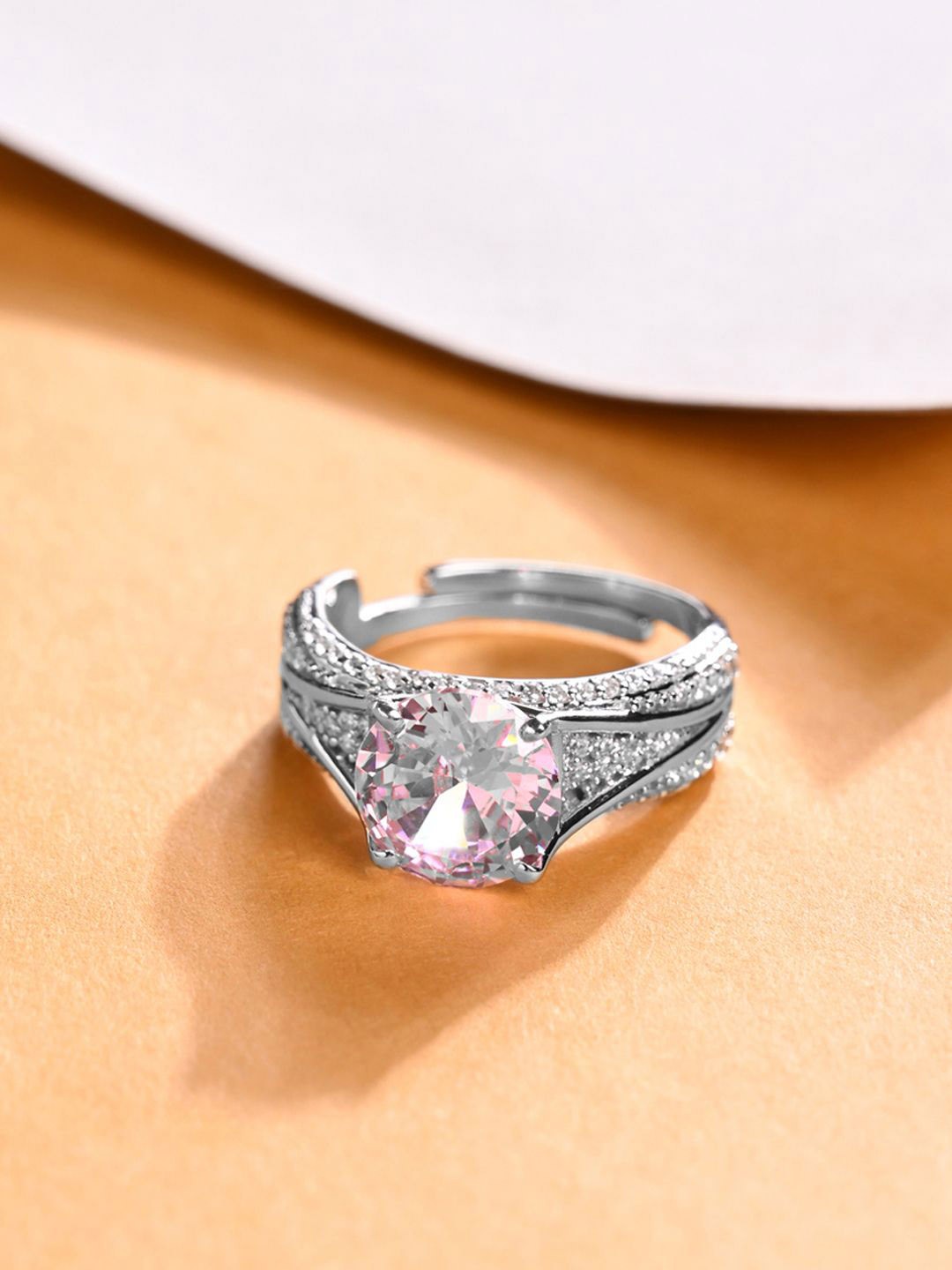 

Clara 925 Platinum-Plated CZ Studded Finger Ring, Silver