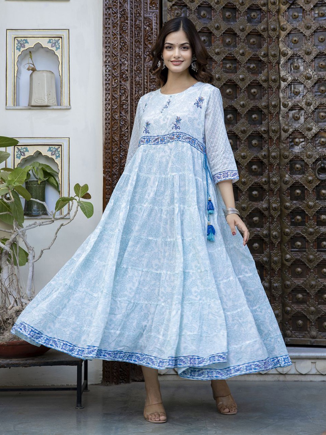 

PREKSHA Ethnic Motifs Print Maxi Dress, Blue