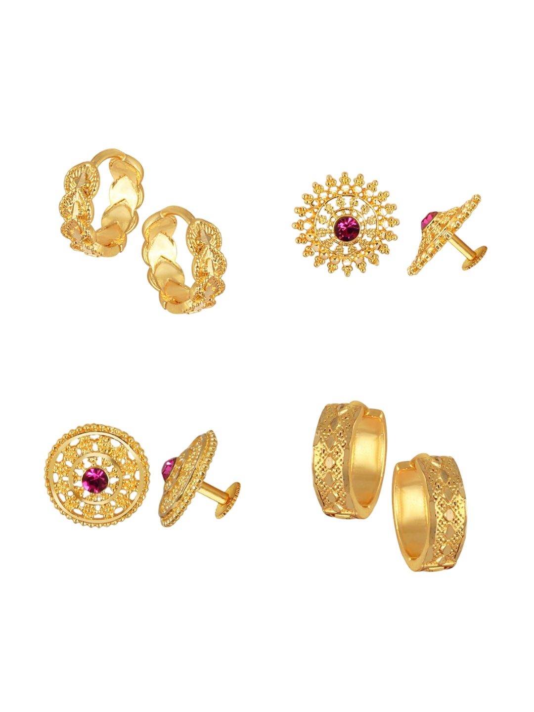 

Vighnaharta Set Of 4 Gold-Plated Brass Cubic Zirconia Contemporary Studs Earrings